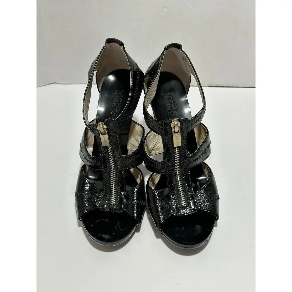 MICHAEL KORS Patent Leather Black Sz 7.5 M Women‎ Gladiator Stiletto Heels
